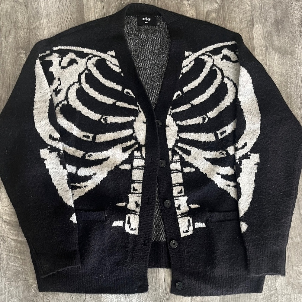 Other Uk Black and White Skeleton Cardigan sz S mohair and wool